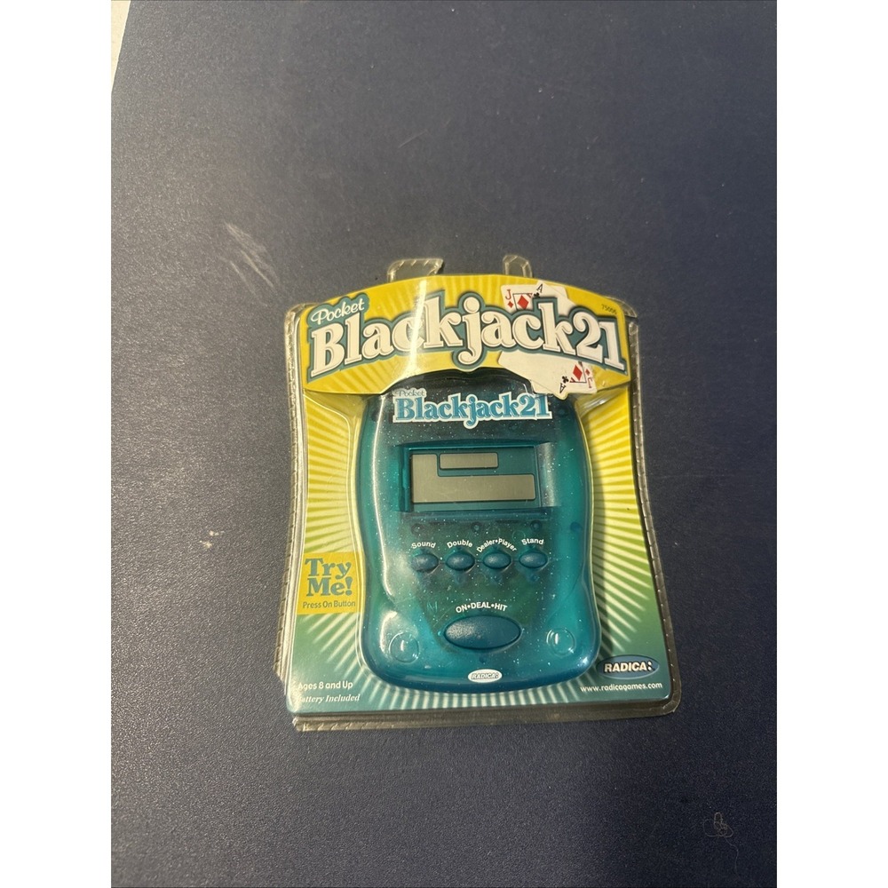 New Radica Pocket Blackjack 21 Electronic LCD Handheld Casino Game 1997, 04 Vtg